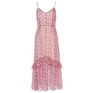 Lush Pink Floral Spaghetti Strap Ruffled Split Front Hem Maxi Dress. Size S NEW